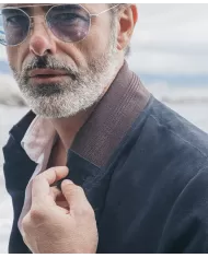 THE JACK LEATHERS Bomber Uomo RIVERSIDE SEAMLESS P-EM pelle collo e bordi maglia elastica 09 DARK BLUE