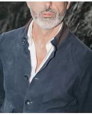 THE JACK LEATHERS Bomber Uomo RIVERSIDE SEAMLESS P-EM pelle collo e bordi maglia elastica 09 DARK BLUE