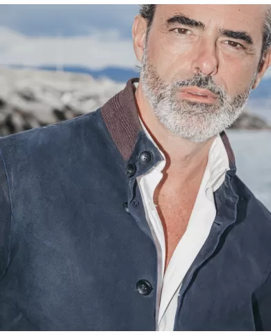 THE JACK LEATHERS Bomber Uomo RIVERSIDE SEAMLESS P-EM pelle collo e bordi maglia elastica 09 DARK BLUE THE JACK LEATHERS Bomber Uomo RIVERSIDE SEAMLESS P-EM pelle collo e bordi maglia elastica 09 DARK BLUE