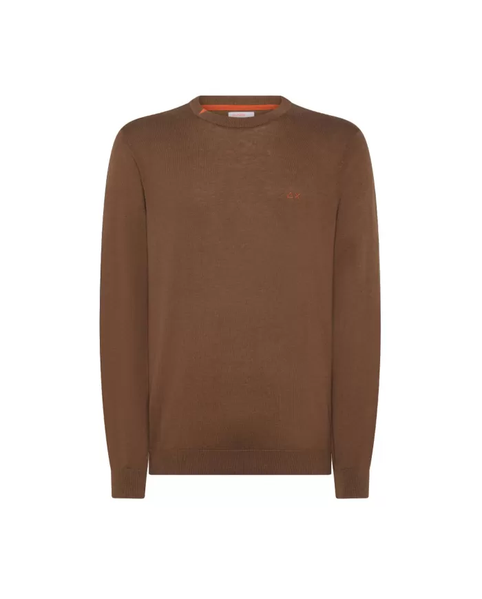 Maglia uomo marrone con dettaglio e logo ricamato K44101| SUN68 Maglia uomo marrone con dettaglio e logo ricamato K44101| SUN68