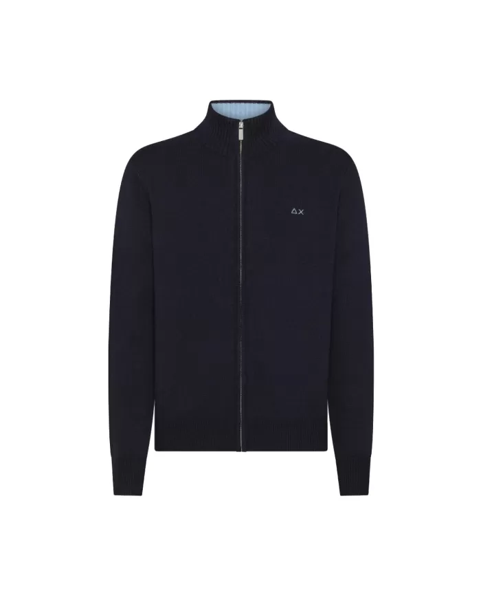 Cardigan uomo navy blue con colletto alto e logo ricamo K44114 | SUN68 Cardigan uomo navy blue con colletto alto e logo ricamo K44114 | SUN68