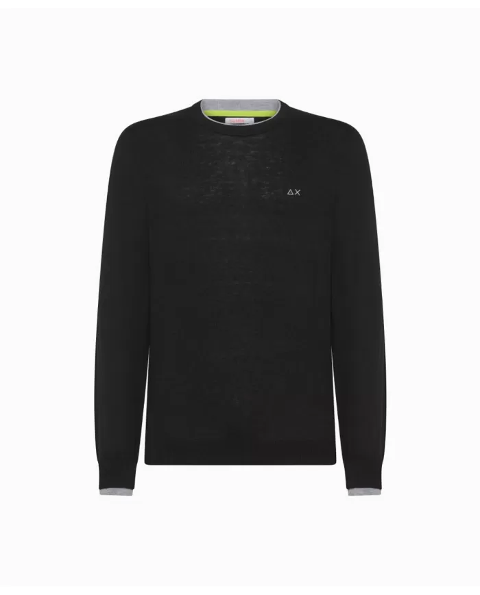 Maglia uomo nera in lana con dettagli su bordi K44125| SUN68 Maglia uomo nera in lana con dettagli su bordi K44125| SUN68