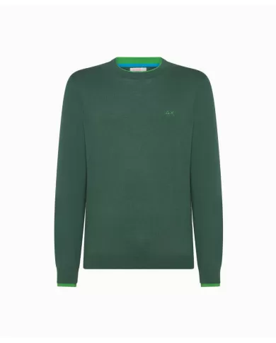 Maglia uomo verde scuro in lava con dettagli su bordi K44125| SUN68 Maglia uomo verde scuro in lava con dettagli su bordi K44125| SUN68