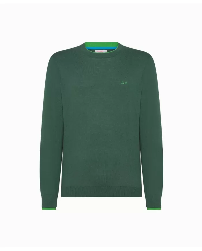 Maglia uomo verde scuro in lava con dettagli su bordi K44125| SUN68 Maglia uomo verde scuro in lava con dettagli su bordi K44125| SUN68