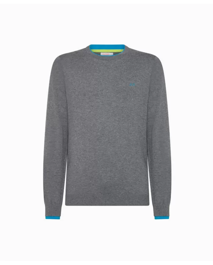 Maglia uomo grigio scuro in lana con dettagli su bordi K44125 | SUN68 Maglia uomo grigio scuro in lana con dettagli su bordi K44125 | SUN68