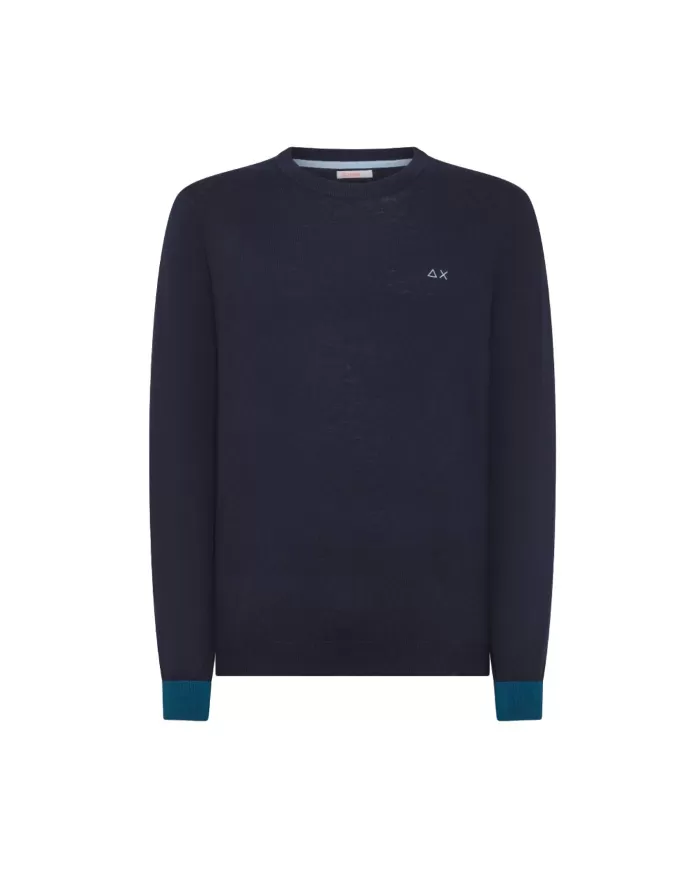 Maglia uomo navy blue in lana con toppe sui gomiti K44127| SUN68 Maglia uomo navy blue in lana con toppe sui gomiti K44127| SUN68