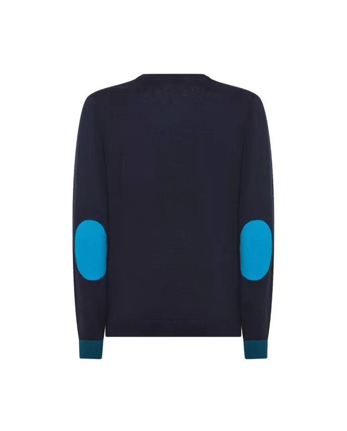 Maglia uomo navy blue in lana con toppe sui gomiti K44127| SUN68 Maglia uomo navy blue in lana con toppe sui gomiti K44127| SUN68