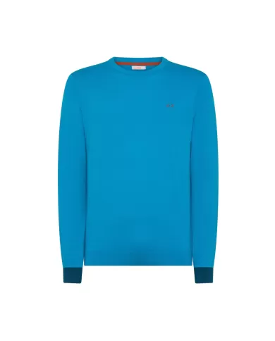 Maglia uomo turchese in lana con toppe sui gomiti K44127 | SUN68 Maglia uomo turchese in lana con toppe sui gomiti K44127 | SUN68