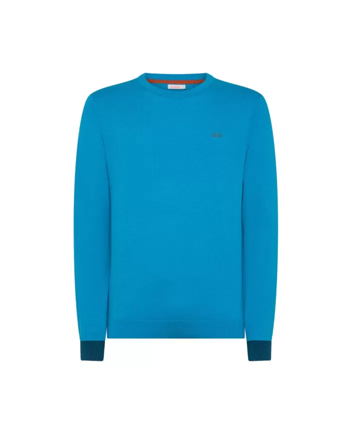 Maglia uomo turchese in lana con toppe sui gomiti K44127 | SUN68 Maglia uomo turchese in lana con toppe sui gomiti K44127 | SUN68