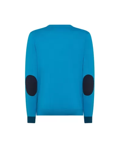 Maglia uomo turchese in lana con toppe sui gomiti K44127 | SUN68 Maglia uomo turchese in lana con toppe sui gomiti K44127 | SUN68