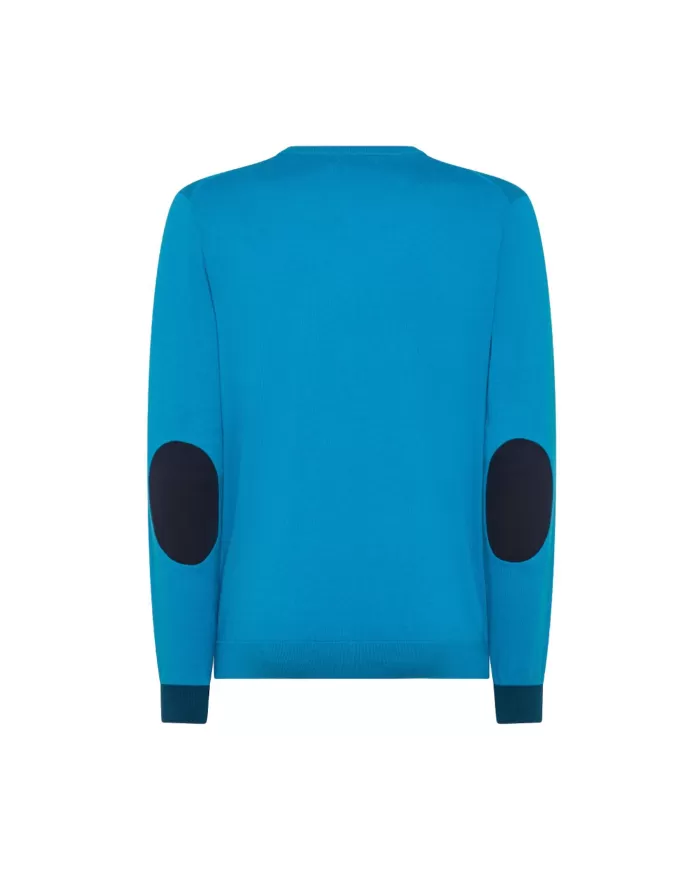 Maglia uomo turchese in lana con toppe sui gomiti K44127 | SUN68 Maglia uomo turchese in lana con toppe sui gomiti K44127 | SUN68