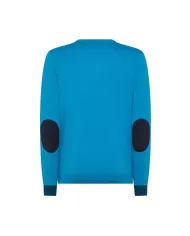 Maglia uomo turchese in lana con toppe sui gomiti K44127 | SUN68