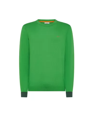 Maglia uomo verde in lana con toppe sui gomiti K44127| SUN68 Maglia uomo verde in lana con toppe sui gomiti K44127| SUN68