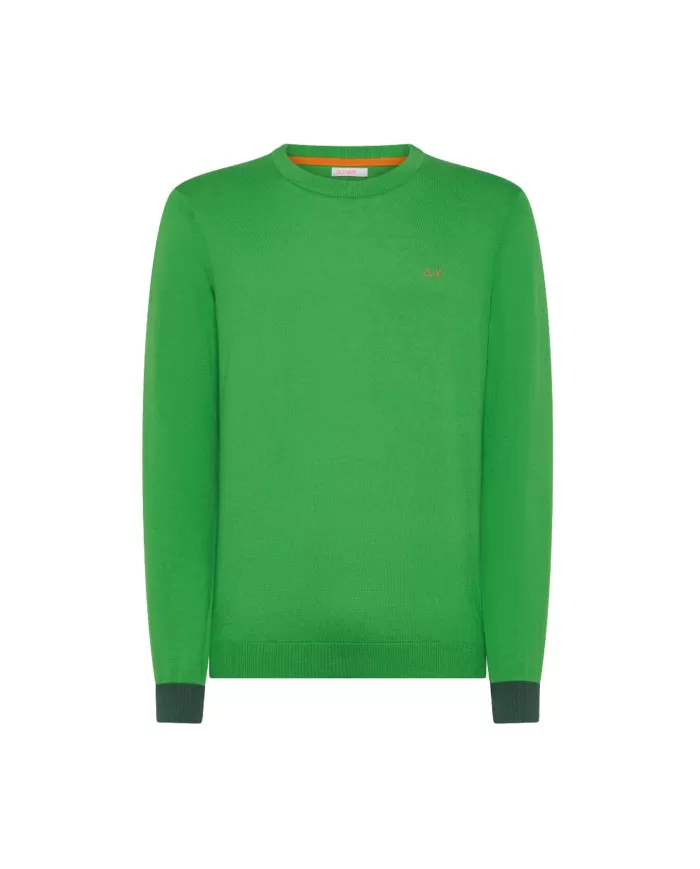 Maglia uomo verde in lana con toppe sui gomiti K44127| SUN68 Maglia uomo verde in lana con toppe sui gomiti K44127| SUN68