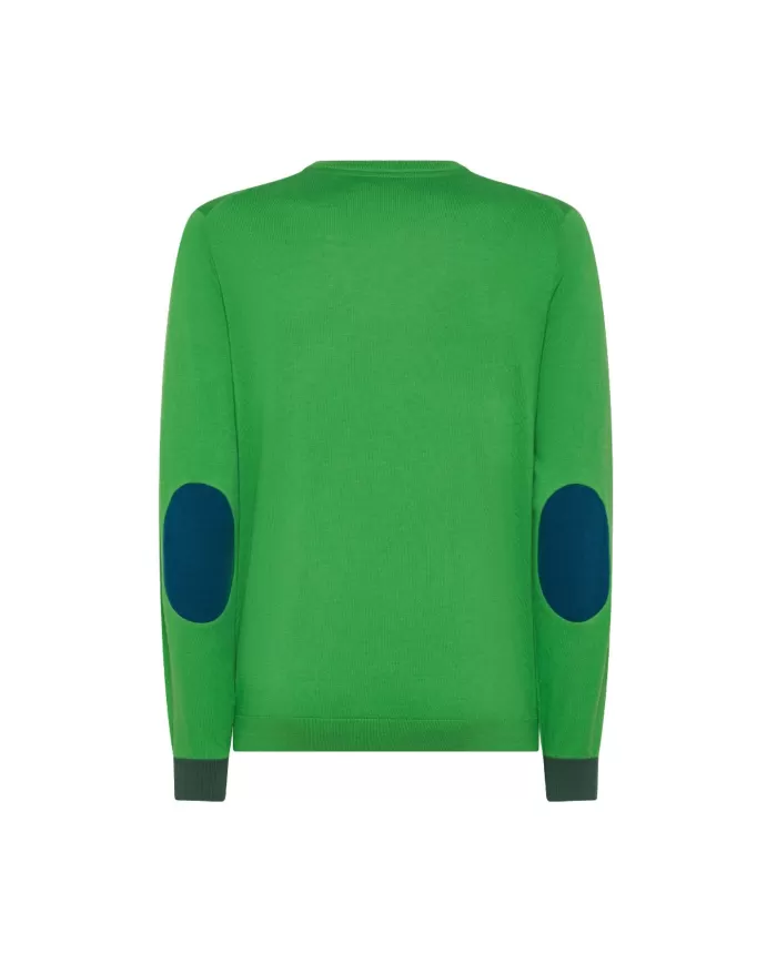 Maglia uomo verde in lana con toppe sui gomiti K44127| SUN68 Maglia uomo verde in lana con toppe sui gomiti K44127| SUN68