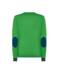 Maglia uomo verde in lana con toppe sui gomiti K44127| SUN68 Maglia uomo verde in lana con toppe sui gomiti K44127| SUN68