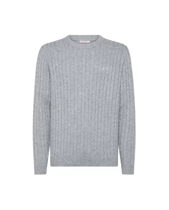 Maglia uomo grigio medio in lana con logo ricamato K44155| SUN68 Maglia uomo grigio medio in lana con logo ricamato K44155| SUN68