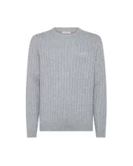 Maglia uomo grigio medio in lana con logo ricamato K44155| SUN68 Maglia uomo grigio medio in lana con logo ricamato K44155| SUN68
