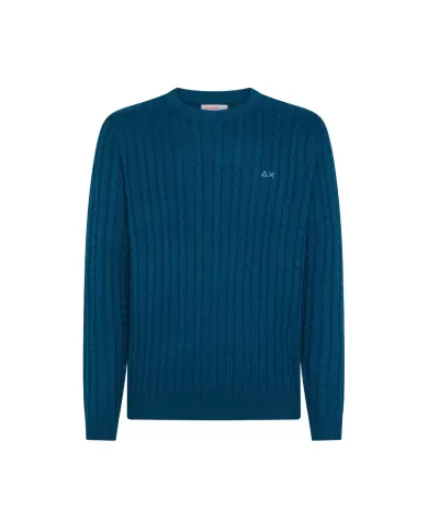 Maglia uomo blu profondo in lana con logo ricamato K44155| SUN68 Maglia uomo blu profondo in lana con logo ricamato K44155| SUN68