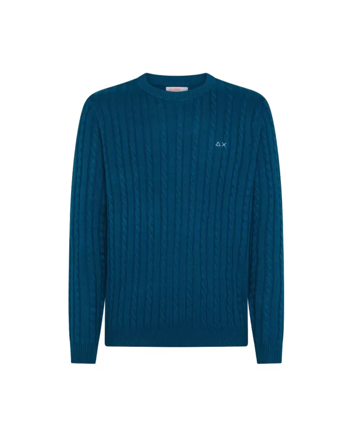 Maglia uomo blu profondo in lana con logo ricamato K44155| SUN68 Maglia uomo blu profondo in lana con logo ricamato K44155| SUN68
