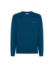 Maglia uomo blu profondo in lana con logo ricamato K44155| SUN68 Maglia uomo blu profondo in lana con logo ricamato K44155| SUN68