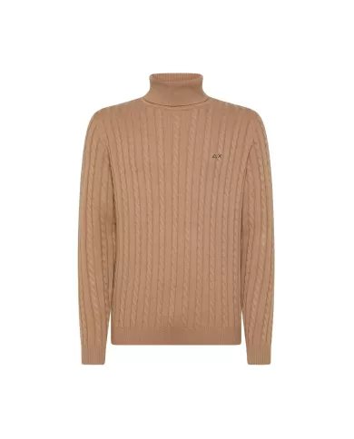 Dolcevita uomo beige in lana lavorazione trecciato K44156 | SUN68 Dolcevita uomo beige in lana lavorazione trecciato K44156 | SUN68