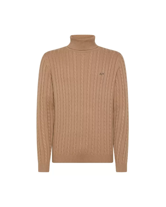 Dolcevita uomo beige in lana lavorazione trecciato K44156 | SUN68 Dolcevita uomo beige in lana lavorazione trecciato K44156 | SUN68