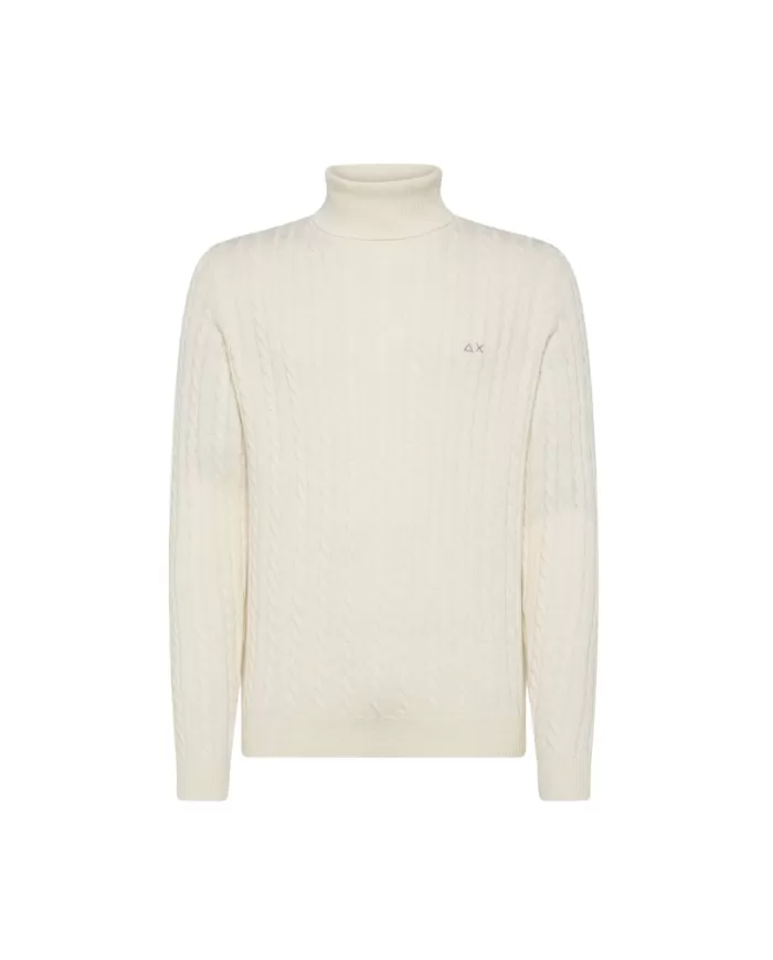 Dolcevita uomo bianco panna in lana lavorazione tracciato K44156|SUN68 Dolcevita uomo bianco panna in lana lavorazione tracciato K44156|SUN68