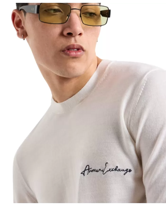 Maglia uomo off white con logo sul petto 8NZM5A ZM1YZ| ARMANI EXCHANGE