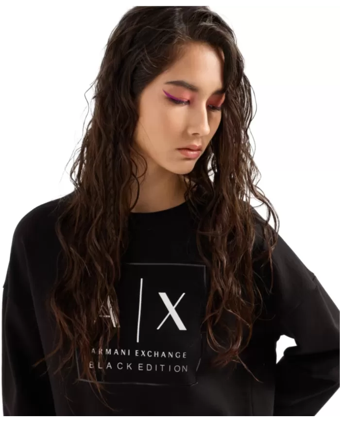 Felpa donna girocollo nera logata XW000006 AF10172 | ARMANI EXCHANGE