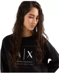 Felpa donna girocollo nera logata XW000006 AF10172 | ARMANI EXCHANGE