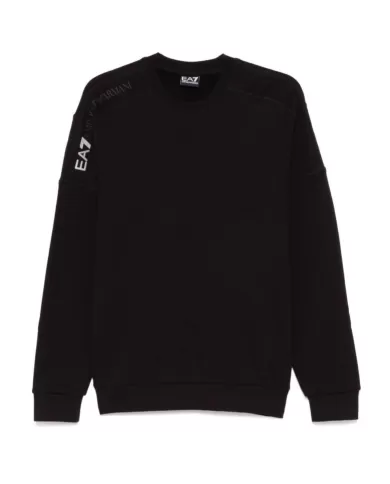 Felpa uomo nera in cotone e stampa logata su spalla 6DPM13 PJVTZ| EA7