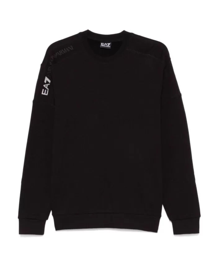 Felpa uomo nera in cotone e stampa logata su spalla 6DPM13 PJVTZ| EA7 Felpa uomo nera in cotone e stampa logata su spalla 6DPM13 PJVTZ| EA7