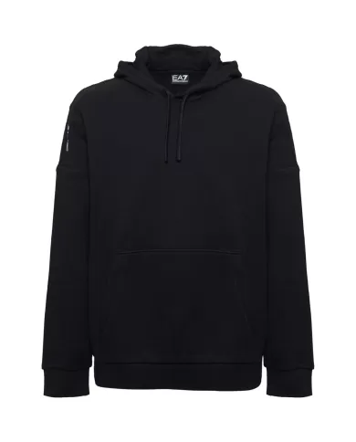 Felpa uomo nera in cotone logata su lati a nastro 6DPM18 PJVTZ| EA7