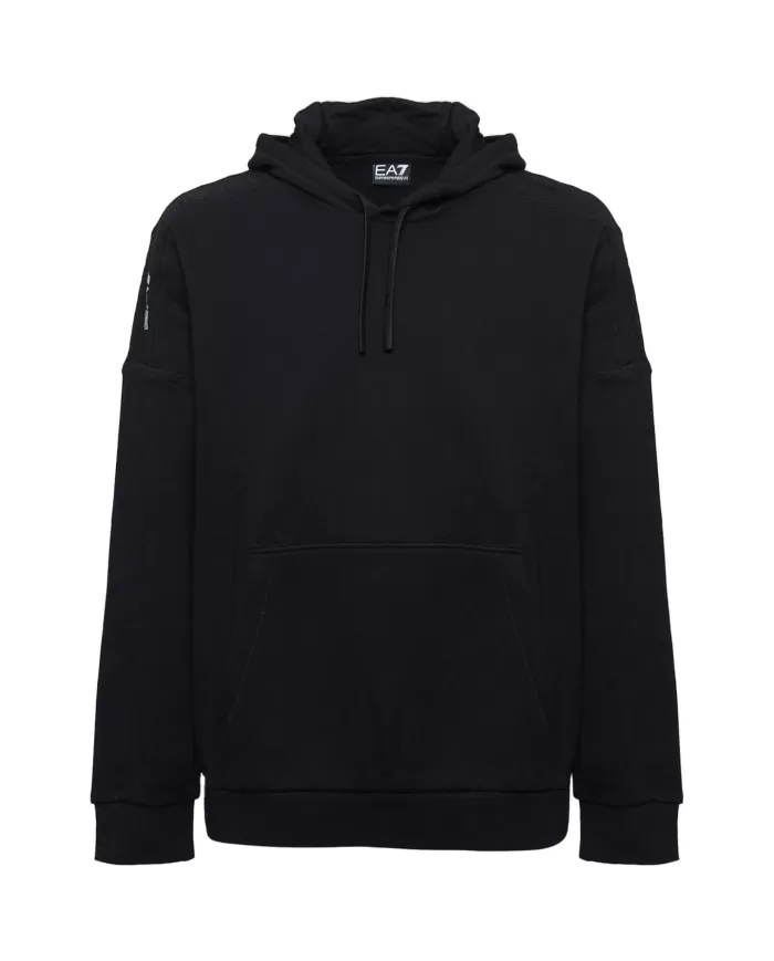 Felpa uomo nera in cotone logata su lati a nastro 6DPM18 PJVTZ| EA7 Felpa uomo nera in cotone logata su lati a nastro 6DPM18 PJVTZ| EA7