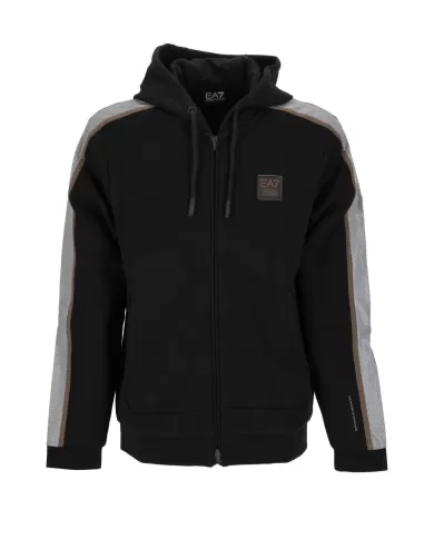 Felpa uomo tecnica nera in cotone con stripes e logo 6DPM38 PJODZ| EA7