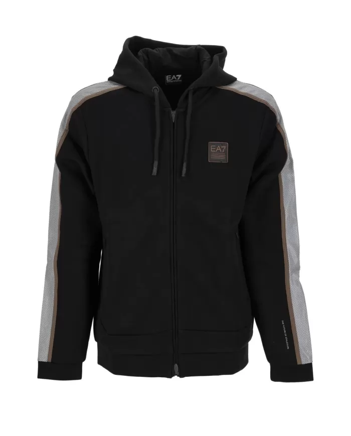 Felpa uomo tecnica nera in cotone con stripes e logo 6DPM38 PJODZ| EA7 Felpa uomo tecnica nera in cotone con stripes e logo 6DPM38 PJODZ| EA7
