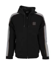 Felpa uomo tecnica nera in cotone con stripes e logo 6DPM38 PJODZ| EA7