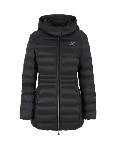 Piumino donna lungo nero con stampa logata su petto 6DTK01 TN88Z| EA7 Piumino donna lungo nero con stampa logata su petto 6DTK01 TN88Z| EA7