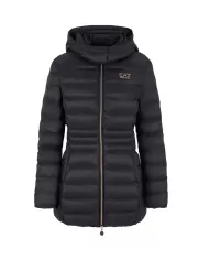 Piumino donna lungo nero con stampa logata su petto 6DTK01 TN88Z| EA7