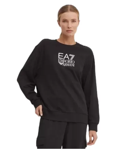 Felpa donna nera in cotone con stampa sul petto 6DTM11 TJZCZ | EA7 Felpa donna nera in cotone con stampa sul petto 6DTM11 TJZCZ | EA7