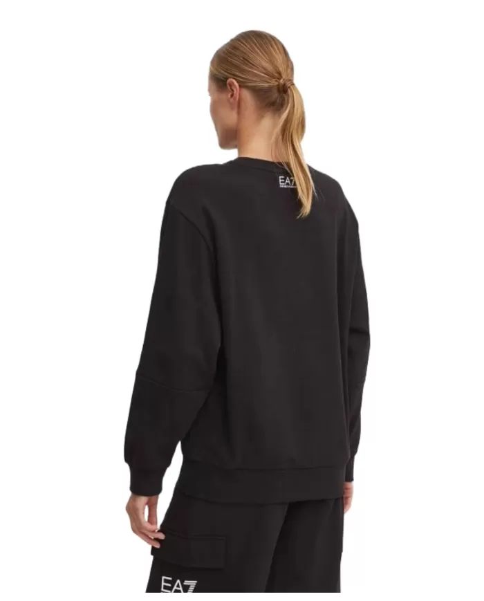 Felpa donna nera in cotone con stampa sul petto 6DTM11 TJZCZ | EA7 Felpa donna nera in cotone con stampa sul petto 6DTM11 TJZCZ | EA7