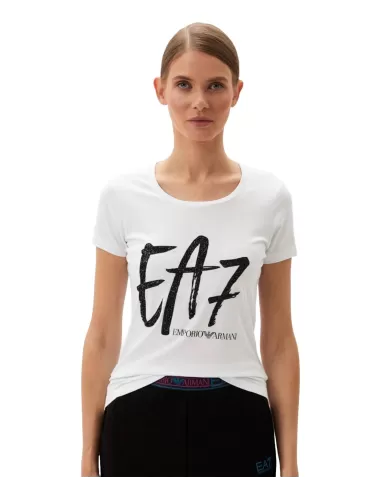 T-shirt donna bianca in cotone con stampa brillantinata 6DTT18 TJQCZ | EA7 T-shirt donna bianca in cotone con stampa brillantinata 6DTT18 TJQCZ | EA7