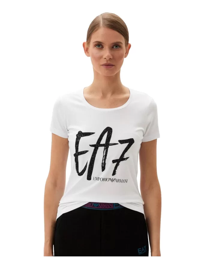 T-shirt donna bianca in cotone con stampa brillantinata 6DTT18 TJQCZ | EA7 T-shirt donna bianca in cotone con stampa brillantinata 6DTT18 TJQCZ | EA7