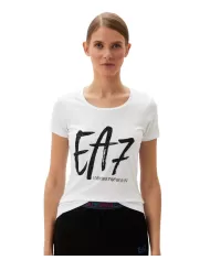 T-shirt donna bianca in cotone con stampa brillantinata 6DTT18 TJQCZ | EA7