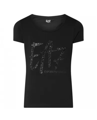T-shirt donna nera in cotone con stampa brillantini 6DTT18 TJQCZ | EA7 T-shirt donna nera in cotone con stampa brillantini 6DTT18 TJQCZ | EA7