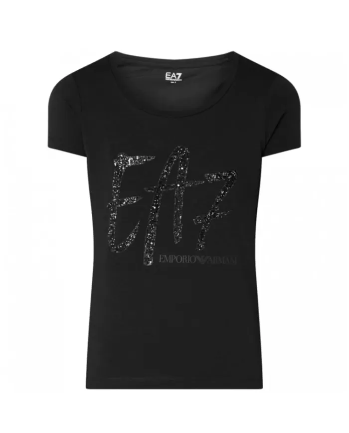 T-shirt donna nera in cotone con stampa brillantini 6DTT18 TJQCZ | EA7 T-shirt donna nera in cotone con stampa brillantini 6DTT18 TJQCZ | EA7