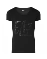 T-shirt donna nera in cotone con stampa brillantini 6DTT18 TJQCZ | EA7