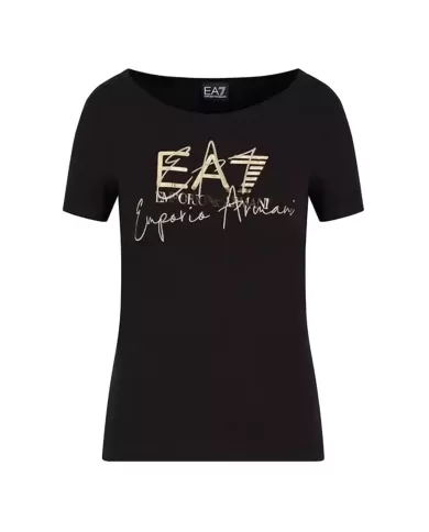 T-shirt donna nera in cotone con stampa dorata 6DTT19 TJQCZ| EA7 T-shirt donna nera in cotone con stampa dorata 6DTT19 TJQCZ| EA7