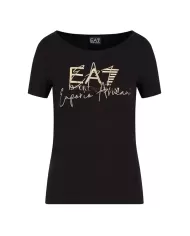T-shirt donna nera in cotone con stampa dorata 6DTT19 TJQCZ| EA7